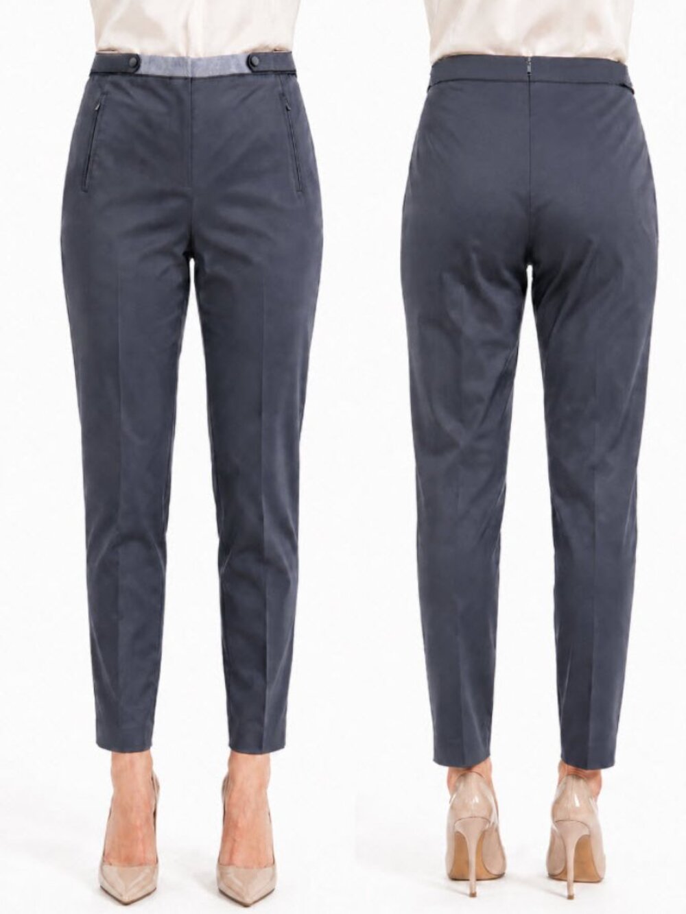 REISS Chilston Wool Blend Slim Trousers Bluish Grey Satin Finish Size 6